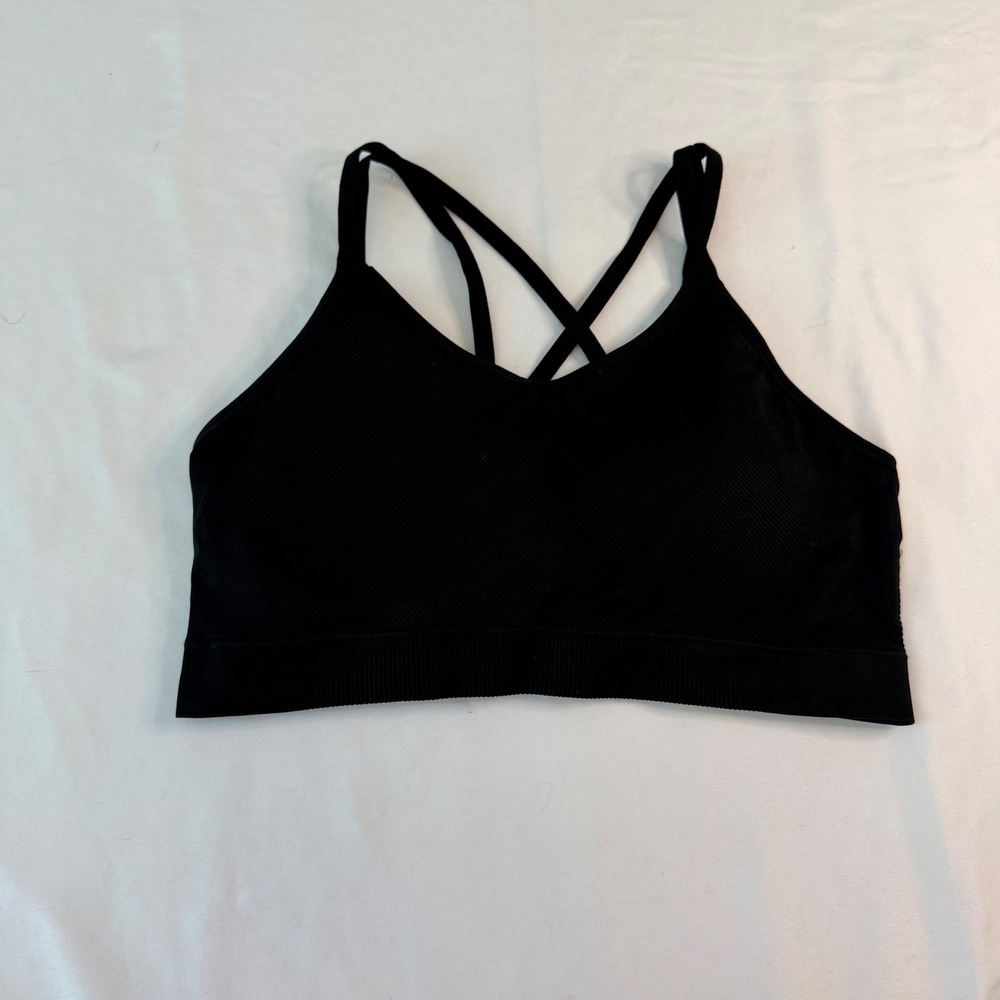 Ryka Womens Black Seamless Strappy Back Sports Bra XXL Ribbed Activewear